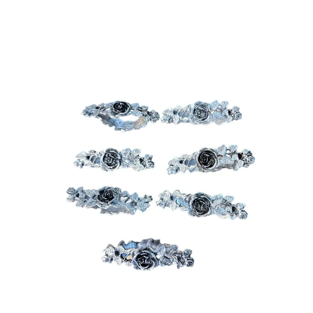 Vintage Metzke Pewter Rose Napkin Holders Set of Seven Romantic Cottagecore Y2K‎